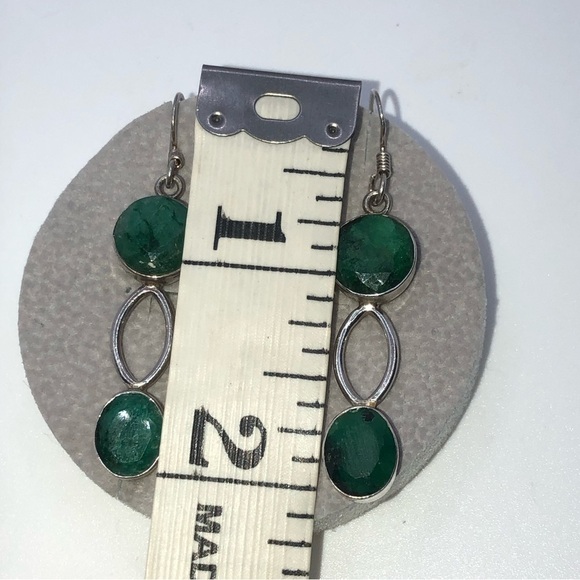 STERLING & Emerald Infinity Twist Design Hook Earring 2” / Vintage - Picture 6 of 6